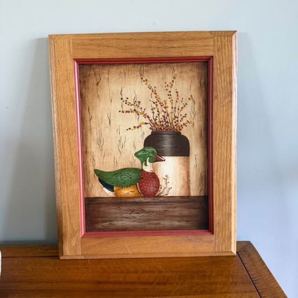 Hand-Painted Wood Duck Folk Art on cabinet door